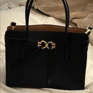Kate Spade Large Toujours Elegant Black and Gold Detailed Satchel